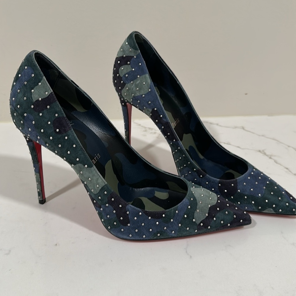 Christian Louboutin Camouflage Studded Pointed Toe Pumps with Red Soles - Picture 2 of 8